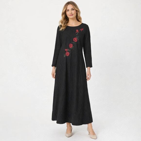 Donna Morgan Dresses & Skirts - Donna Morgan Pinstriped Rose Embroidered Dress Size 10 Scoop Neck